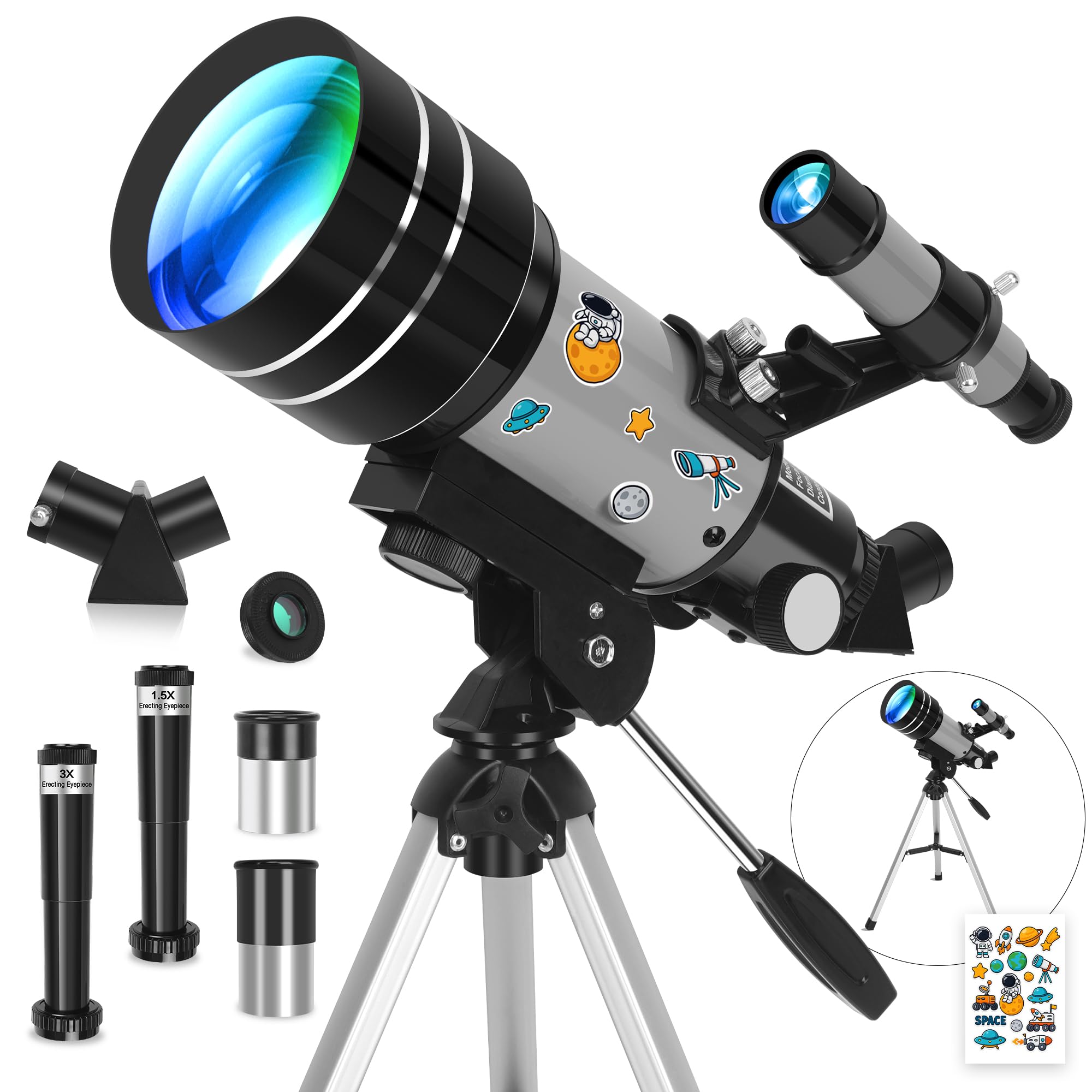 YAOARA Toy telescopes, Telescope for Adults, Refractor Telescope for Beginners, Optical Telescope with 70 mm Aperture and 300 mm Focal Length, with AZ Mount, High Stability, Easy to Assemble YAOARA Toy telescopes, Telescope for Adults, Refractor Telescope for Beginners, Optical Telescope with 70 mm Aperture and 300 mm Focal Length, with AZ Mount, High Stability, Easy to Assemble